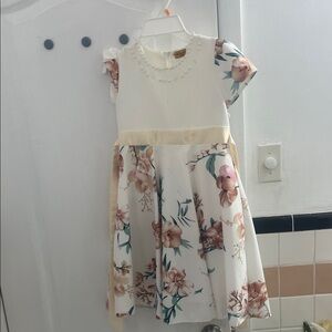 Floral White and Pink Kids Dress
